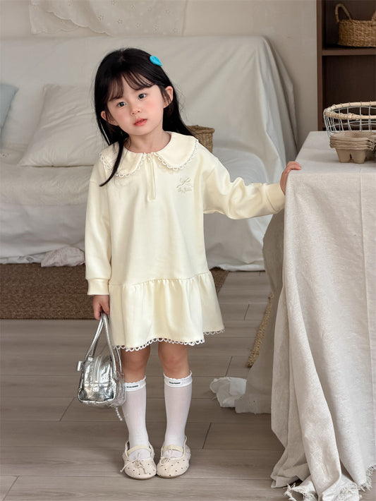 長袖ワンピース Embroidery Lapel Sweatshirt Skirt 刺繍 襟付きワンピース【mh0012188】