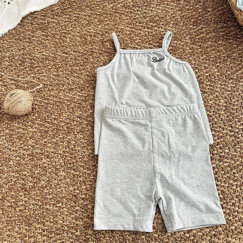 ノースリーブセットアップ Gray / 80cm キッズセットアップ 2点セット キャミソール+ショートレギンスパンツ レターロゴワンポイント 3カラー【mh0005306】