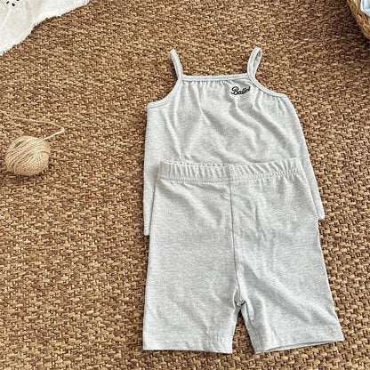 ノースリーブセットアップ Gray / 80cm キッズセットアップ 2点セット キャミソール+ショートレギンスパンツ レターロゴワンポイント 3カラー【mh0005306】