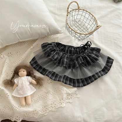 スカート Gray / S(80-90) チェックチュールレイヤードミニスカート【mh0011268】