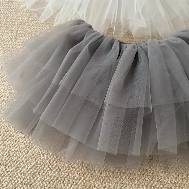 スカート Gray / S (80-90cm) / 取り寄せ（7〜21日） キッズスカート チュチュ チュールスカート 重ね着 3カラー【mh0005312】