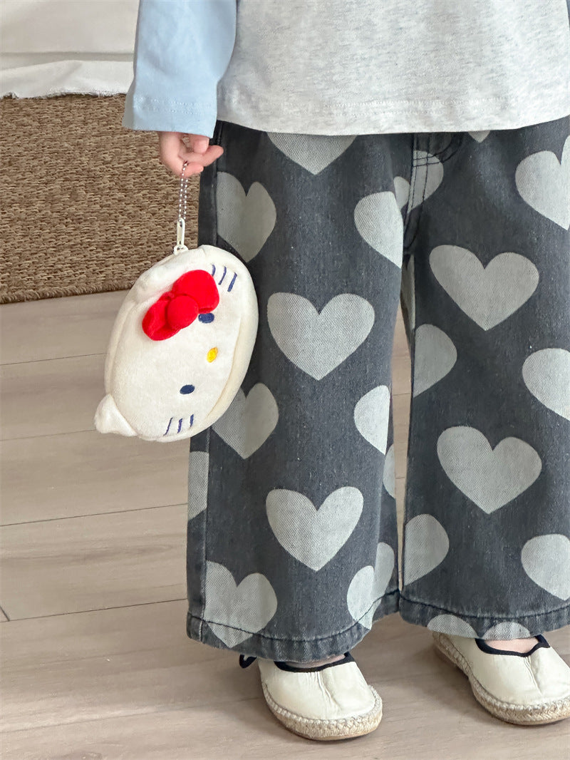 デニムパンツ Heart / 80cm Heart Print Straight Denim ハート柄 デニムパンツ【mh0012206】