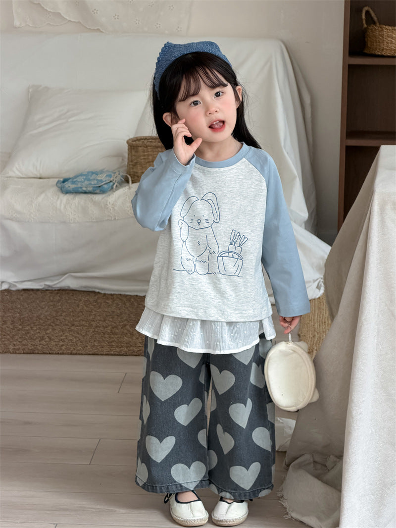 デニムパンツ Heart Print Straight Denim ハート柄 デニムパンツ【mh0012206】