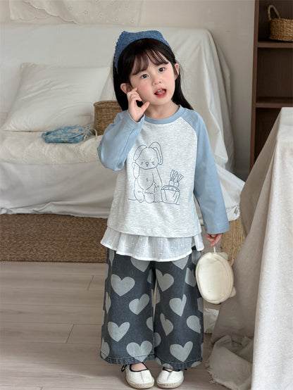 デニムパンツ Heart Print Straight Denim ハート柄 デニムパンツ【mh0012206】