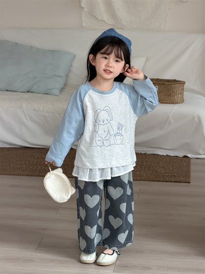 デニムパンツ Heart Print Straight Denim ハート柄 デニムパンツ【mh0012206】