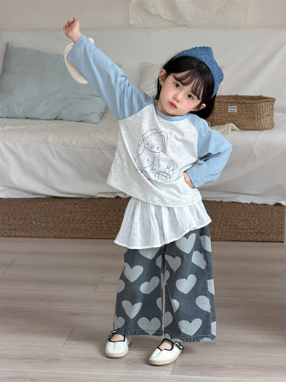 デニムパンツ Heart Print Straight Denim ハート柄 デニムパンツ【mh0012206】