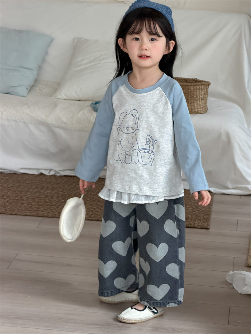 デニムパンツ Heart Print Straight Denim ハート柄 デニムパンツ【mh0012206】