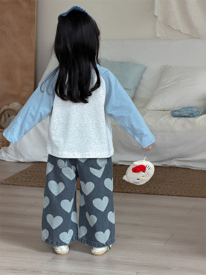 デニムパンツ Heart Print Straight Denim ハート柄 デニムパンツ【mh0012206】