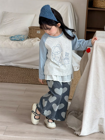 デニムパンツ Heart Print Straight Denim ハート柄 デニムパンツ【mh0012206】