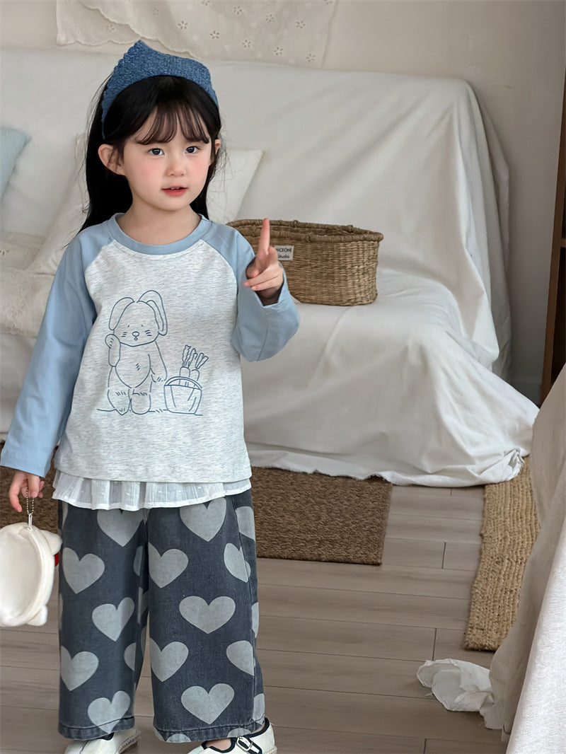 デニムパンツ Heart Print Straight Denim ハート柄 デニムパンツ【mh0012206】