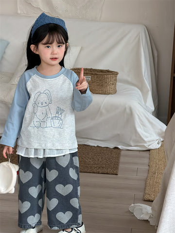 デニムパンツ Heart Print Straight Denim ハート柄 デニムパンツ【mh0012206】