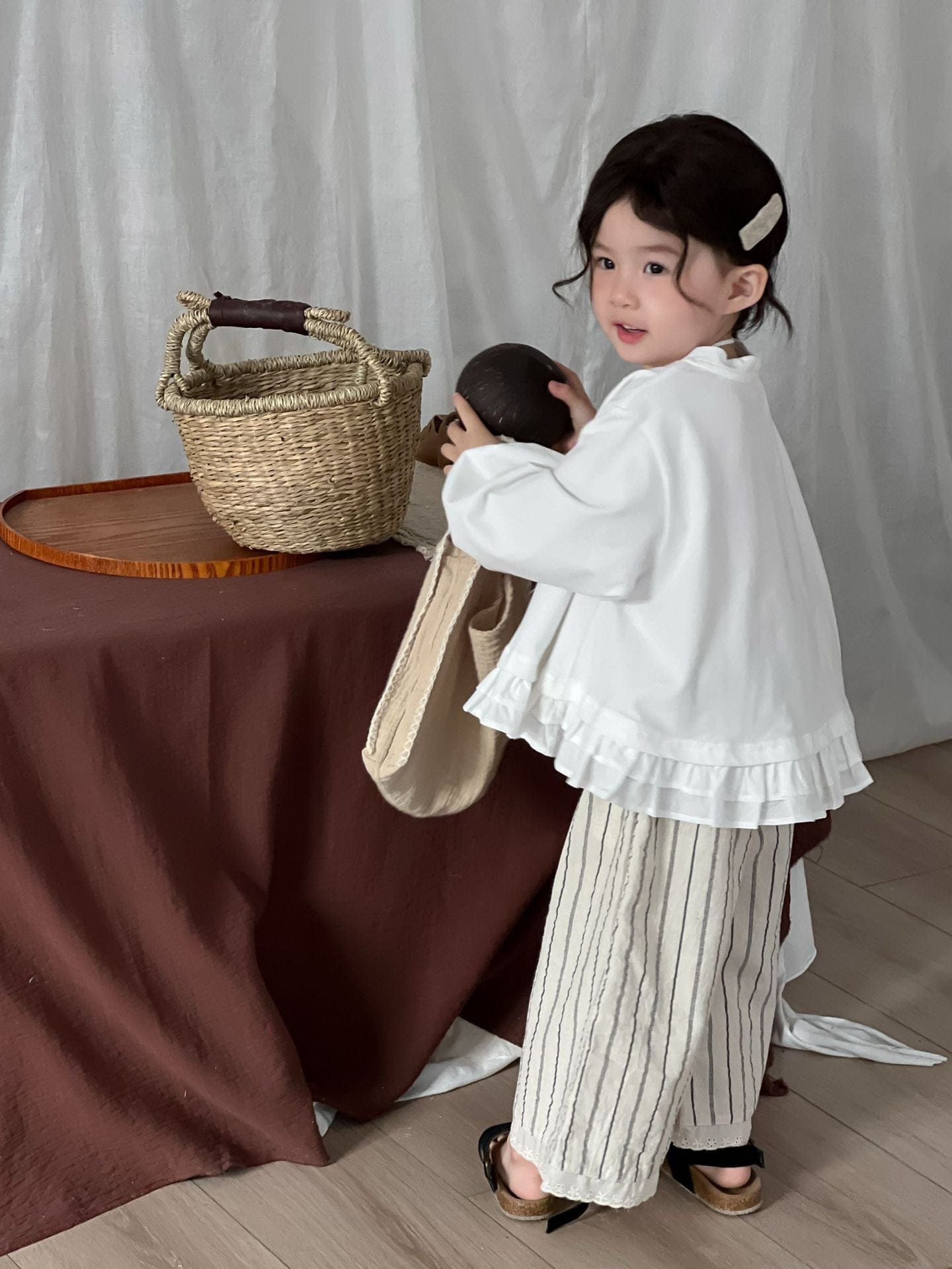 ロングパンツ・スウェットパンツ キッズパンツ ストライプ裾レースワイドルーズイージーパンツ【mh-0008978】