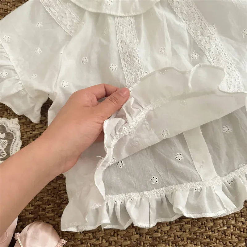 半袖シャツ・ブラウス キッズトップス 半袖ブラウス レース刺繍 ベージュ【mh0005313】