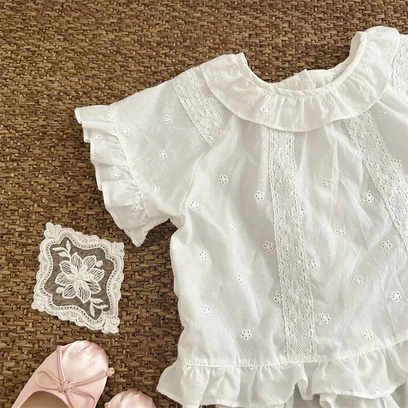 半袖シャツ・ブラウス キッズトップス 半袖ブラウス レース刺繍 ベージュ【mh0005313】