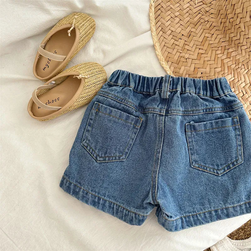 スカート キッズスカート デニム タイトスカート ショートパンツ リボン刺繍 パンツインスカート【mh0006023】