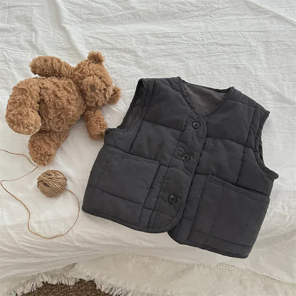 ベスト キッズベスト 中綿キルティングレトロベストコート ダークグレー【mh0006752】