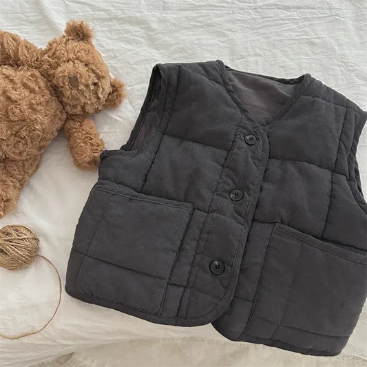ベスト キッズベスト 中綿キルティングレトロベストコート ダークグレー【mh0006752】