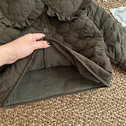 ショートコート・ジャケット・ジャンパー キッズアウター ウェーブキルティングビッグフリル襟パデッドコートジャケット【mh0007889】