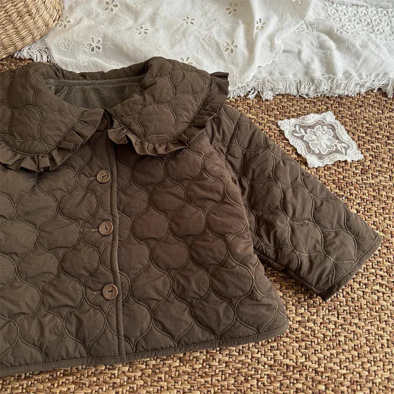 ショートコート・ジャケット・ジャンパー キッズアウター ウェーブキルティングビッグフリル襟パデッドコートジャケット【mh0007889】