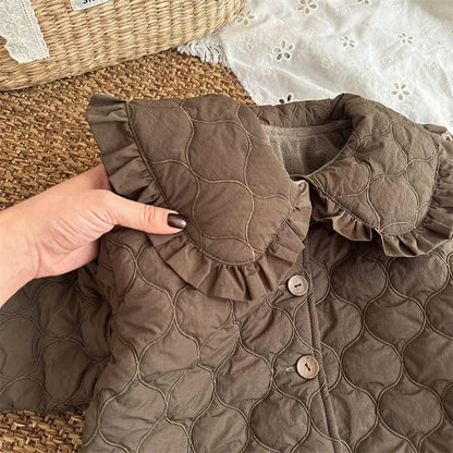 ショートコート・ジャケット・ジャンパー キッズアウター ウェーブキルティングビッグフリル襟パデッドコートジャケット【mh0007889】