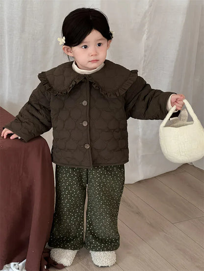 ショートコート・ジャケット・ジャンパー キッズアウター ウェーブキルティングビッグフリル襟パデッドコートジャケット【mh0007889】