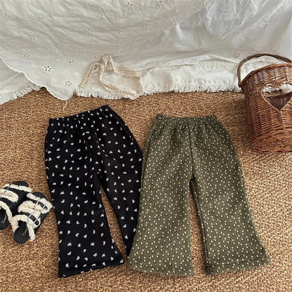 ロングパンツ・スウェットパンツ キッズパンツ フラワープリント裏フリースロングフレアパンツ【mh0007915】