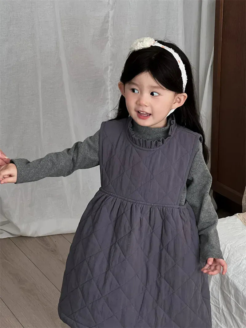 ノースリーブワンピース キッズワンピース キルティングフリルノースリーブ防寒ワンピース ジャンパースカート【mh0007916】