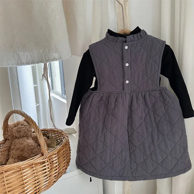 ノースリーブワンピース キッズワンピース キルティングフリルノースリーブ防寒ワンピース ジャンパースカート【mh0007916】