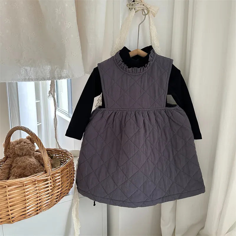 ノースリーブワンピース キッズワンピース キルティングフリルノースリーブ防寒ワンピース ジャンパースカート【mh0007916】