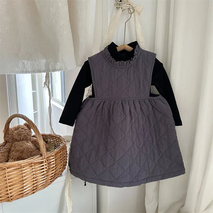 ノースリーブワンピース キッズワンピース キルティングフリルノースリーブ防寒ワンピース ジャンパースカート【mh0007916】