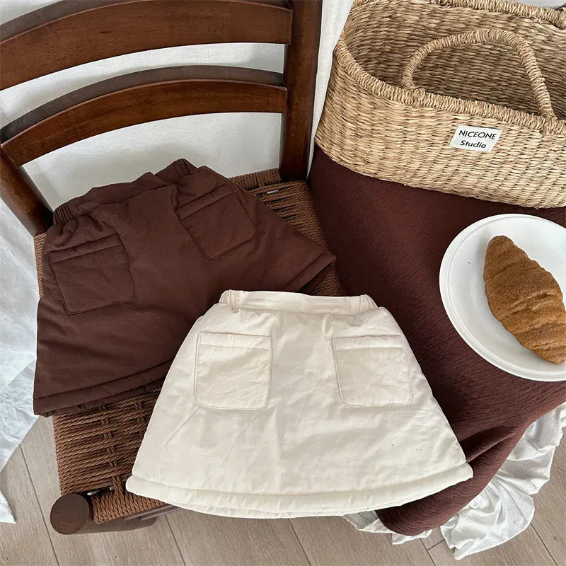 スカート キッズスカート パデッド防寒シンプル厚手台形スカート【mh0007918】