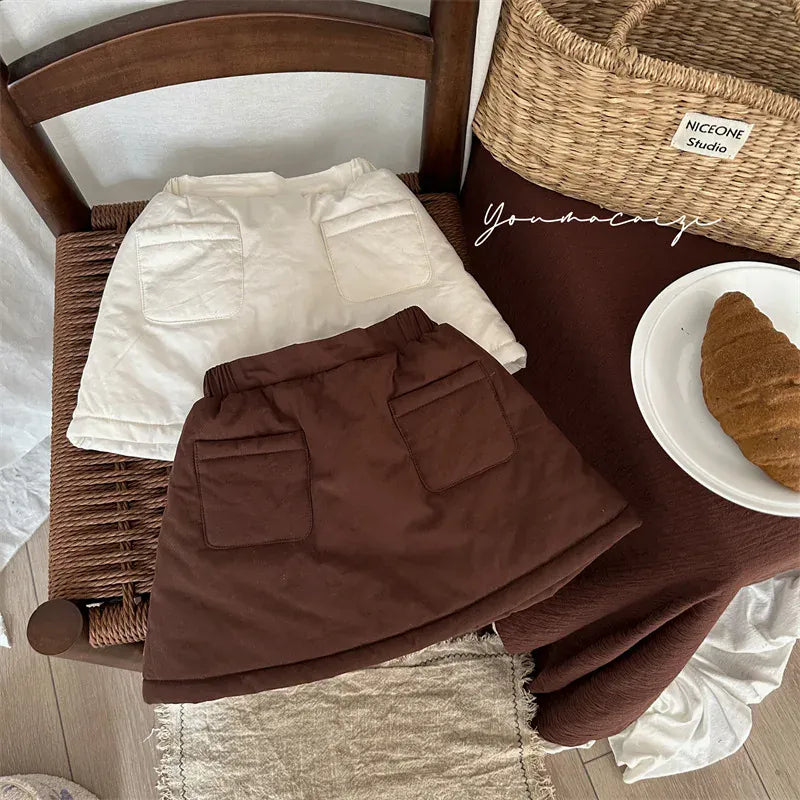 スカート キッズスカート パデッド防寒シンプル厚手台形スカート【mh0007918】