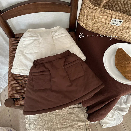 スカート キッズスカート パデッド防寒シンプル厚手台形スカート【mh0007918】