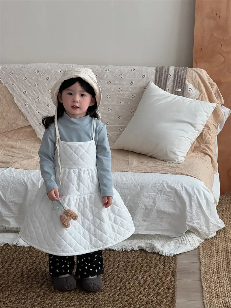 ノースリーブワンピース キッズワンピース キルティングキャミソールサスペンダーティアードワンピース【mh0007919】