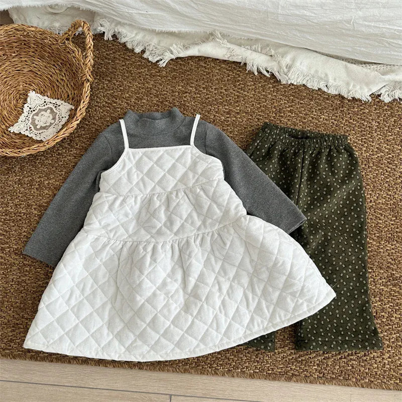ノースリーブワンピース キッズワンピース キルティングキャミソールサスペンダーティアードワンピース【mh0007919】