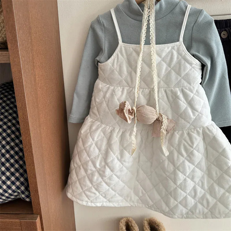 ノースリーブワンピース キッズワンピース キルティングキャミソールサスペンダーティアードワンピース【mh0007919】