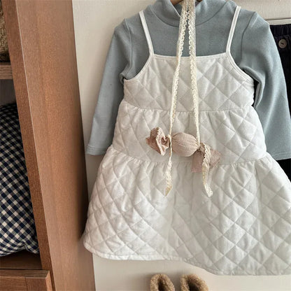 ノースリーブワンピース キッズワンピース キルティングキャミソールサスペンダーティアードワンピース【mh0007919】