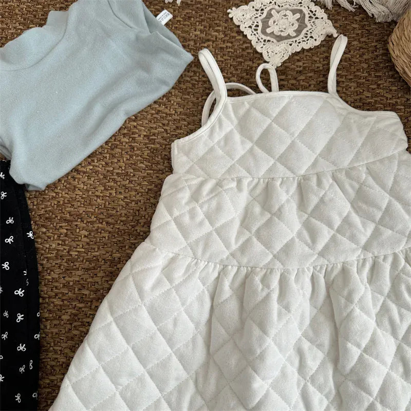 ノースリーブワンピース キッズワンピース キルティングキャミソールサスペンダーティアードワンピース【mh0007919】