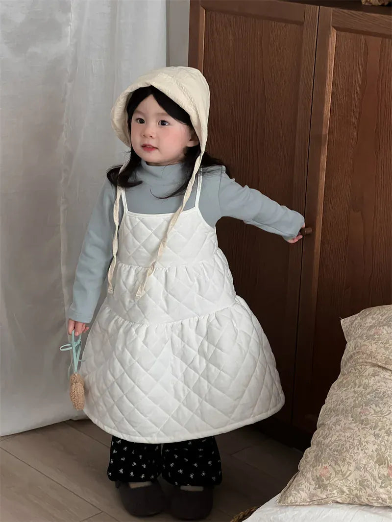 ノースリーブワンピース キッズワンピース キルティングキャミソールサスペンダーティアードワンピース【mh0007919】
