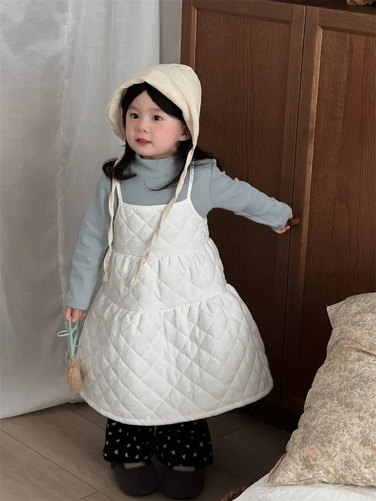 ノースリーブワンピース キッズワンピース キルティングキャミソールサスペンダーティアードワンピース【mh0007919】
