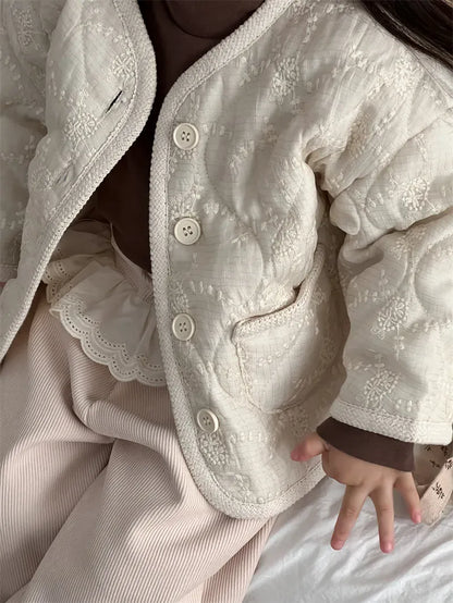 ショートコート・ジャケット・ジャンパー キッズアウター 刺繍フラワーバイピングパデッドジャケットコート【mh0007920】