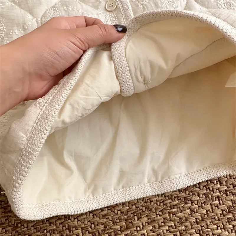 ショートコート・ジャケット・ジャンパー キッズアウター 刺繍フラワーバイピングパデッドジャケットコート【mh0007920】