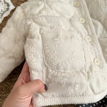 ショートコート・ジャケット・ジャンパー キッズアウター 刺繍フラワーバイピングパデッドジャケットコート【mh0007920】