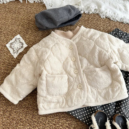 ショートコート・ジャケット・ジャンパー キッズアウター 刺繍フラワーバイピングパデッドジャケットコート【mh0007920】