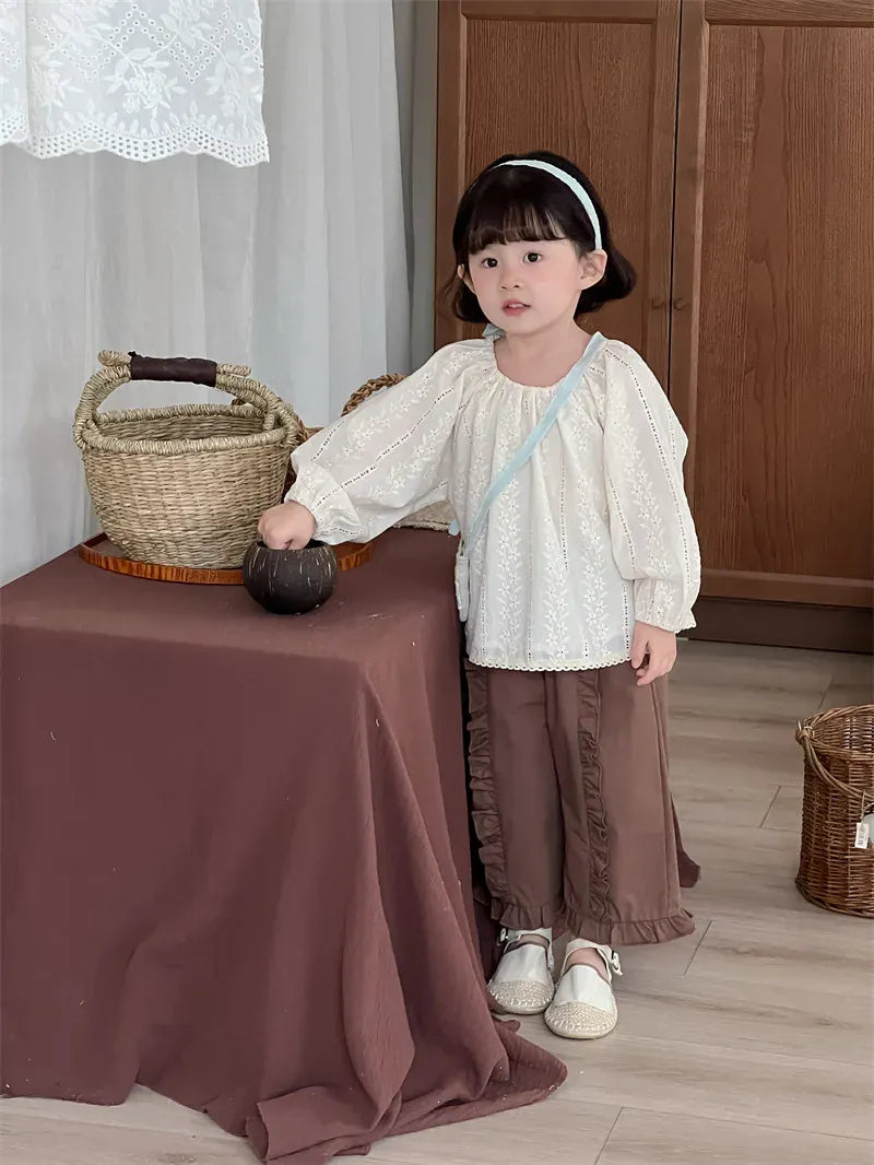 ロングパンツ・スウェットパンツ キッズパンツ センター裾フリルワイドルーズロングパンツ【mh0008901】