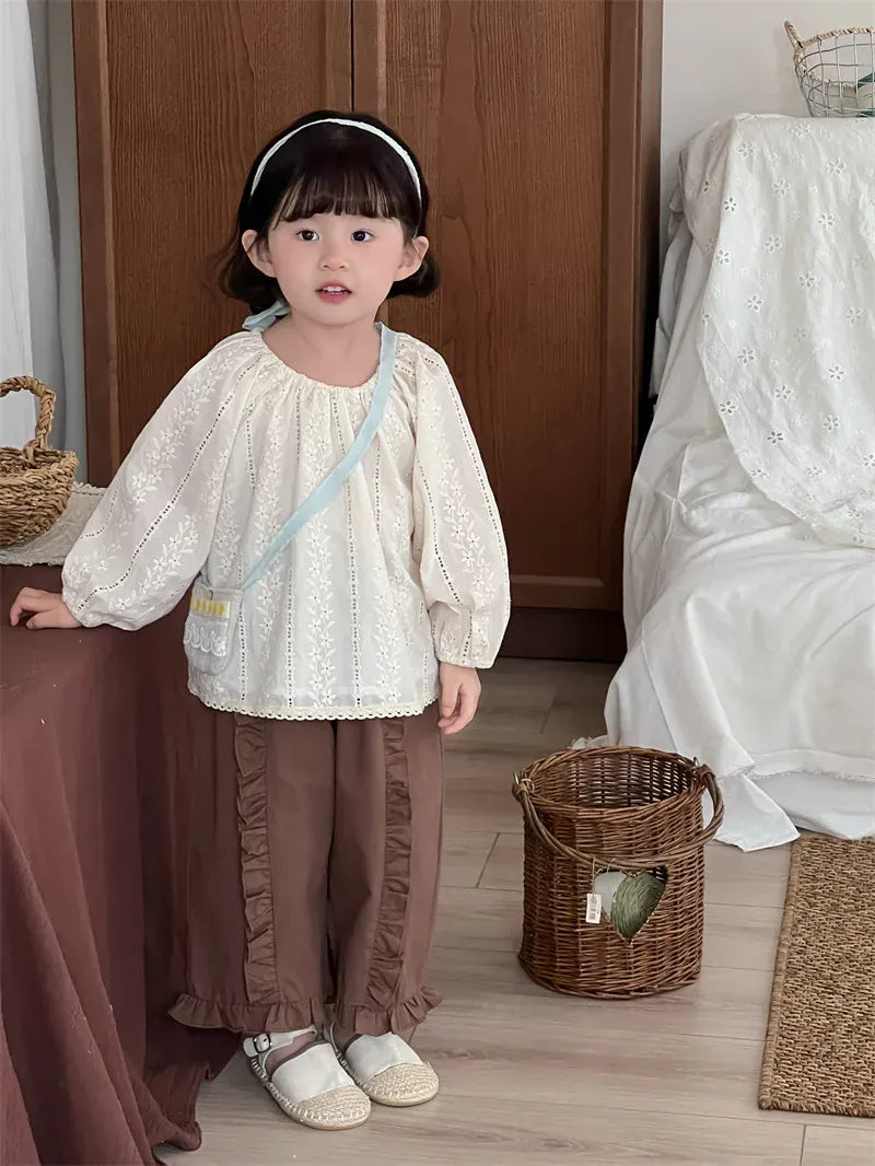 ロングパンツ・スウェットパンツ キッズパンツ センター裾フリルワイドルーズロングパンツ【mh0008901】