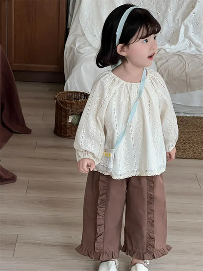 ロングパンツ・スウェットパンツ キッズパンツ センター裾フリルワイドルーズロングパンツ【mh0008901】