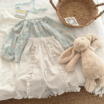 ロングパンツ・スウェットパンツ キッズパンツ センター裾フリルワイドルーズロングパンツ【mh0008901】