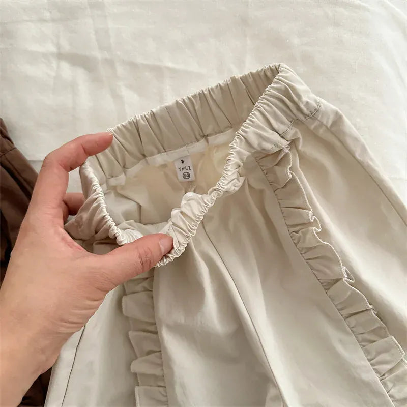 ロングパンツ・スウェットパンツ キッズパンツ センター裾フリルワイドルーズロングパンツ【mh0008901】