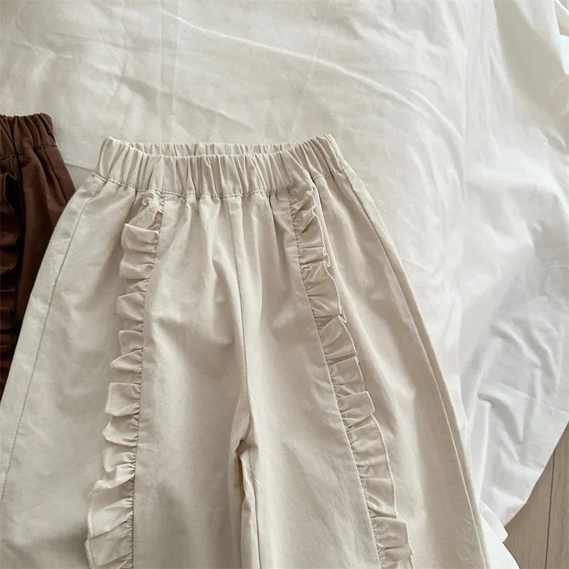 ロングパンツ・スウェットパンツ キッズパンツ センター裾フリルワイドルーズロングパンツ【mh0008901】